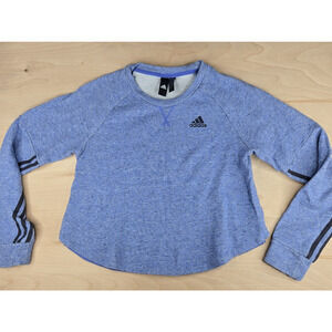 Adidas Womens Blue Cropped Long Sleeve Sweatshirt With Stripes XS